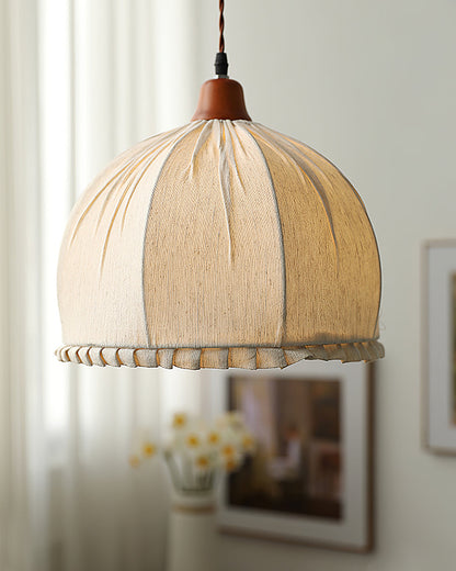 Hanging Ceiling Light Fixture with Fabric Shade 12 Inch Natural Wood Drum Pendant for Dining Room Kitchen Island Bedroom E26 Socket Adjustab