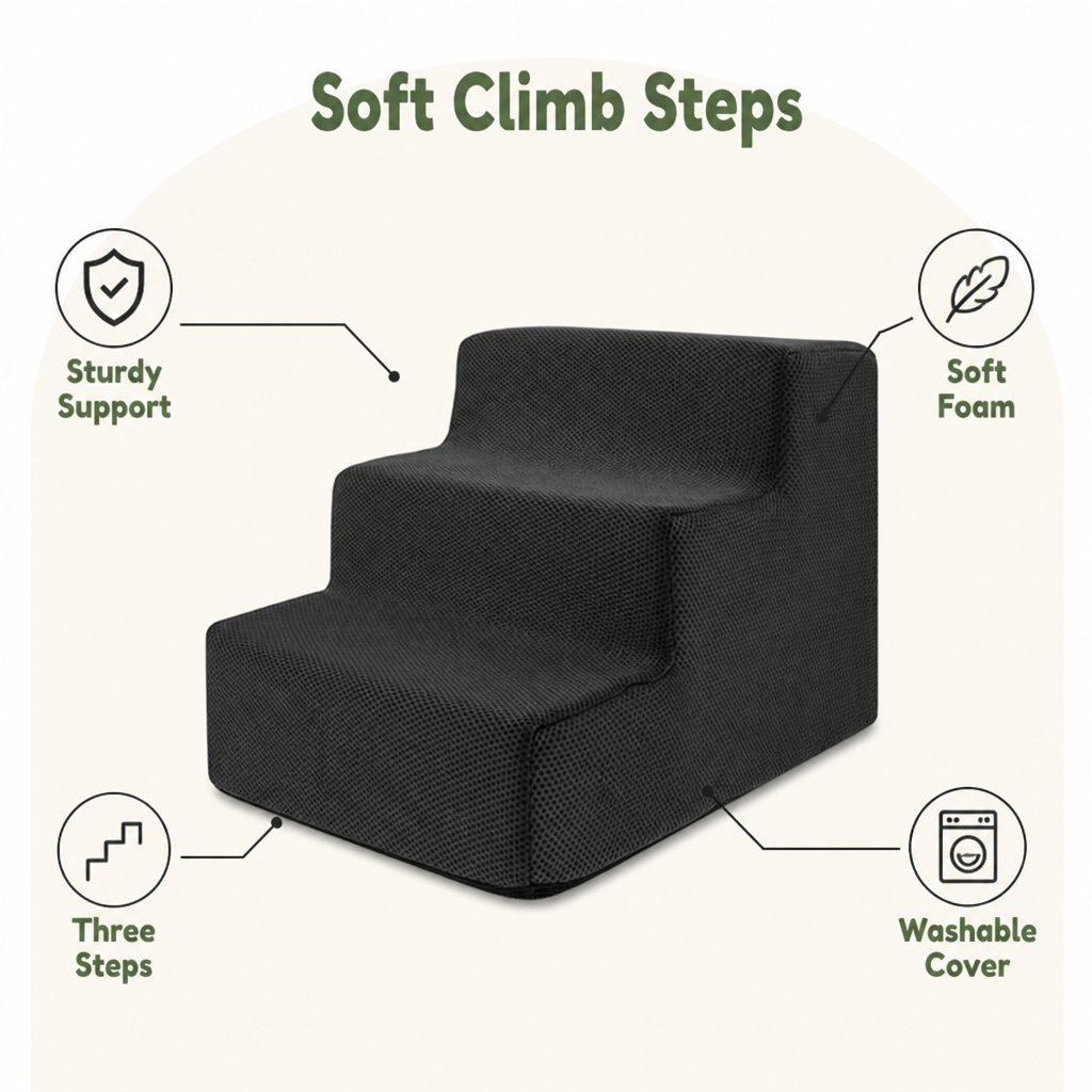 Ortekor 3-Step High-Density Foam Dog Stairs (Removable Washable Cover)