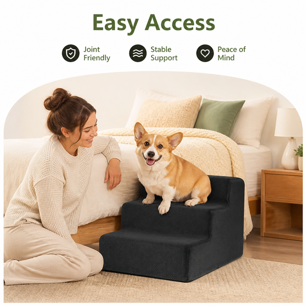 Ortekor 3-Step High-Density Foam Dog Stairs (Removable Washable Cover)