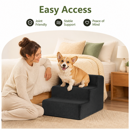 Ortekor 3-Step High-Density Foam Dog Stairs (Removable Washable Cover)