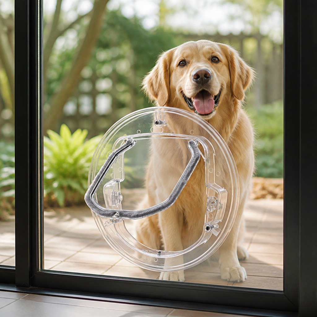 Ortekor 4-Way Locking Noise-Reducing Pet Door (Glass Mount)