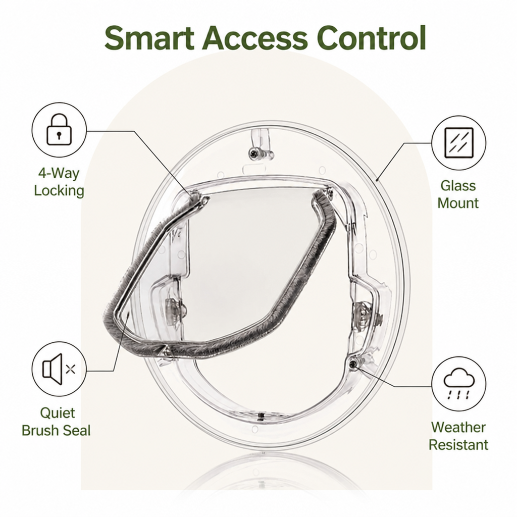 Ortekor 4-Way Locking Noise-Reducing Pet Door (Glass Mount)