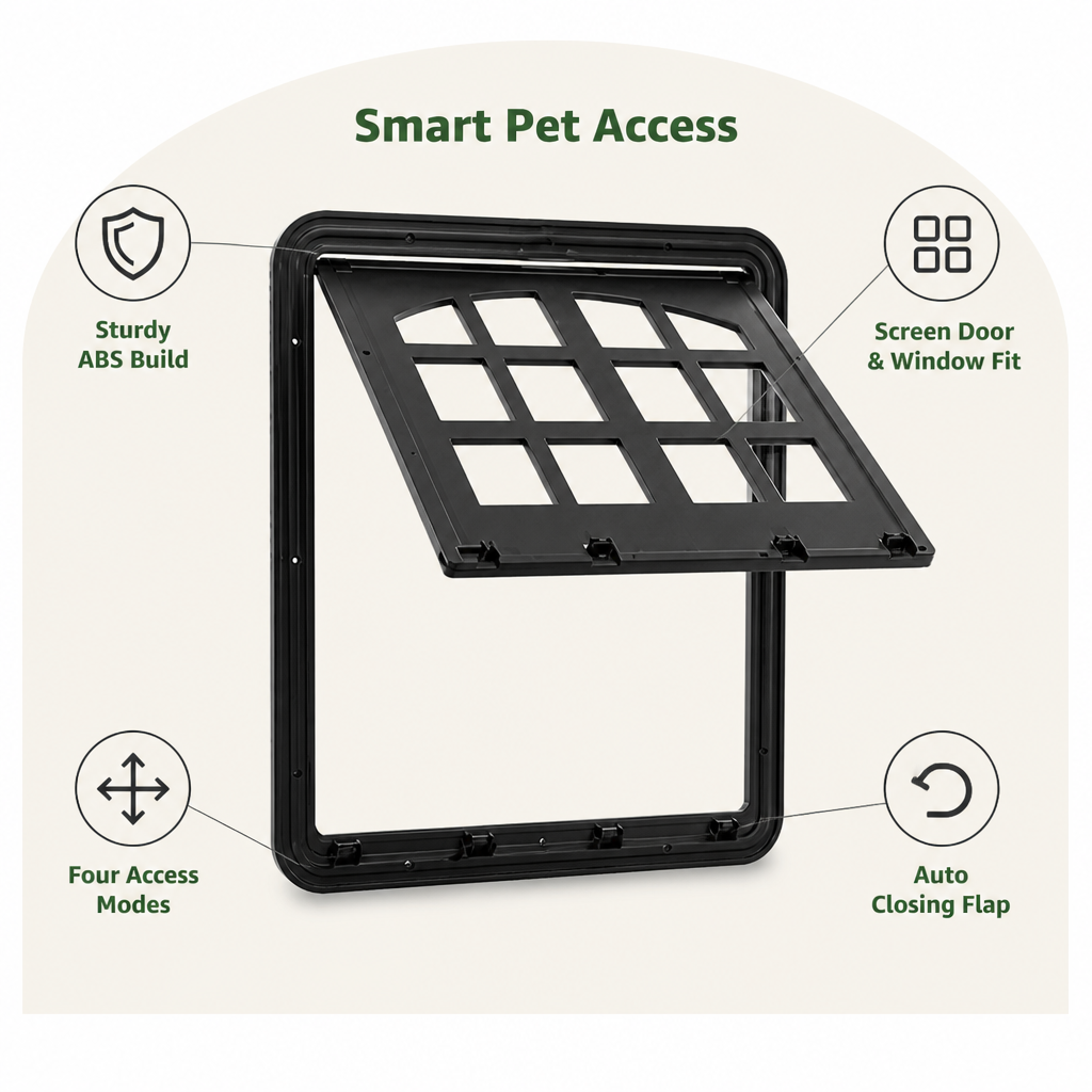 Ortekor 4-Way Self-Closing Dog Screen Door (Fits Screen Doors & Windows)