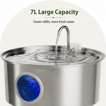 Fontaine à eau pour animaux de compagnie Ortekor 7L en acier inoxydable avec filtre