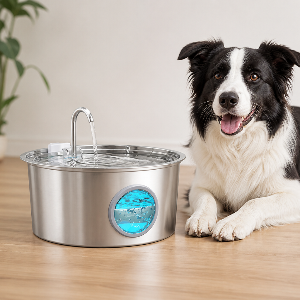 Fontaine à eau pour animaux de compagnie Ortekor 7L en acier inoxydable avec filtre