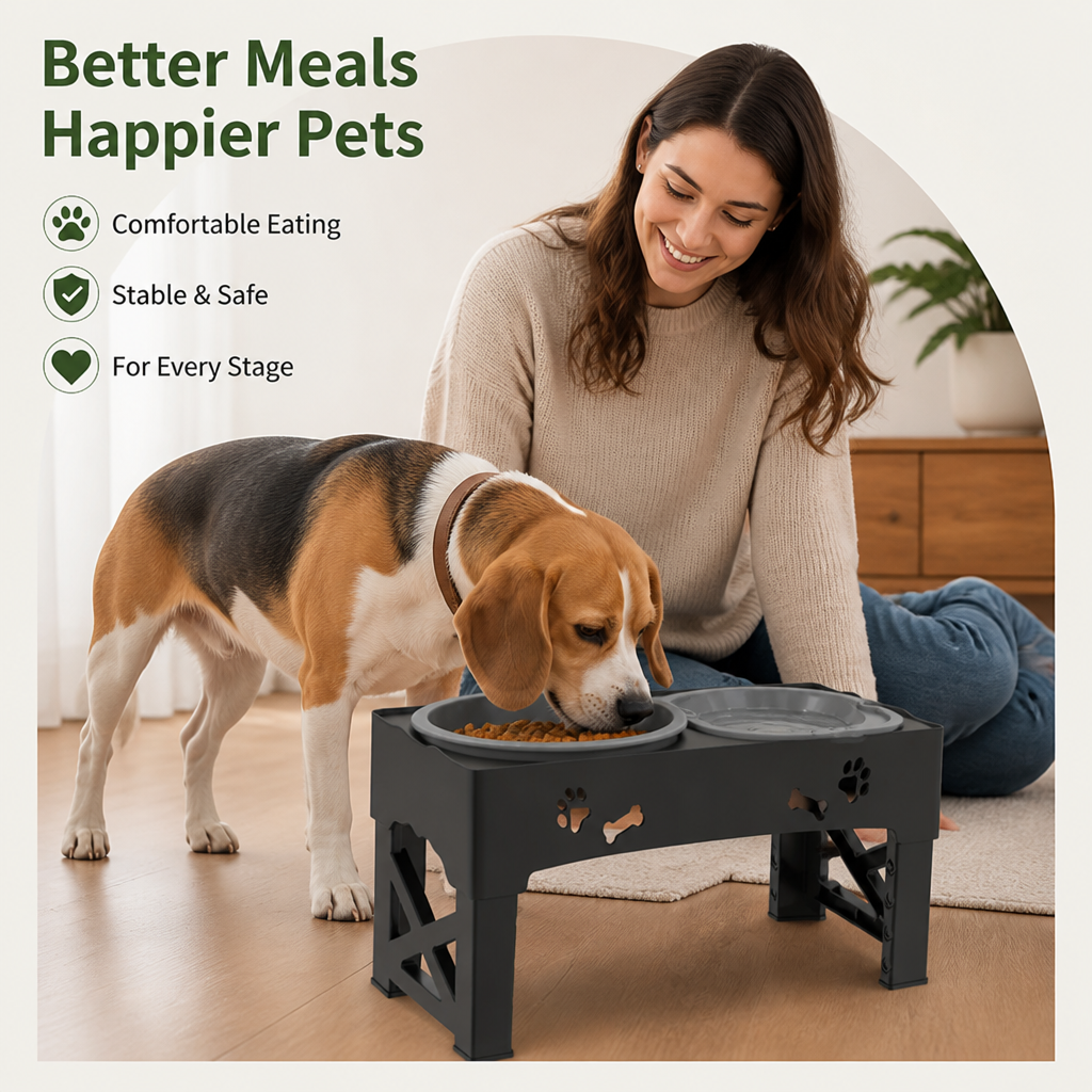 Ortekor Adjustable 5-Height Foldable Elevated Pet Feeder