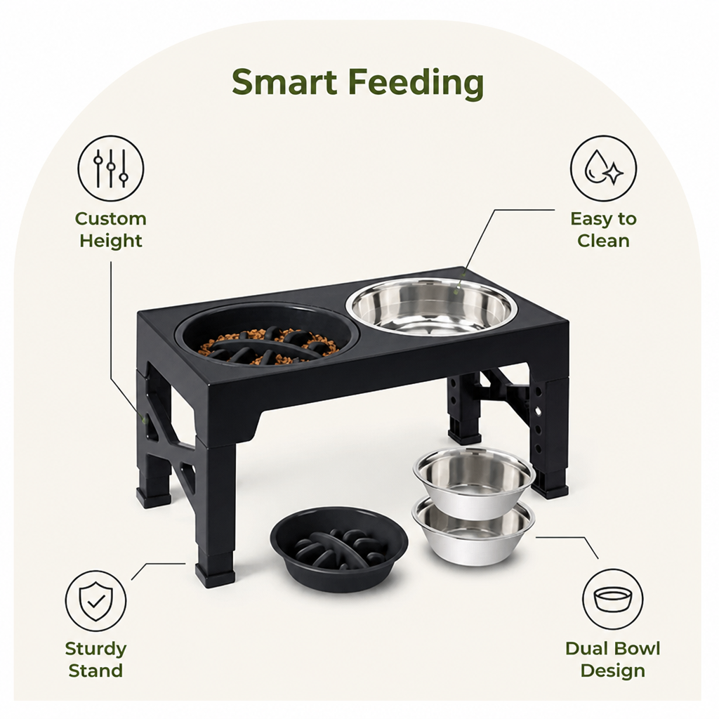 Ortekor Adjustable Elevated Double Stainless Steel Bowl Feeder