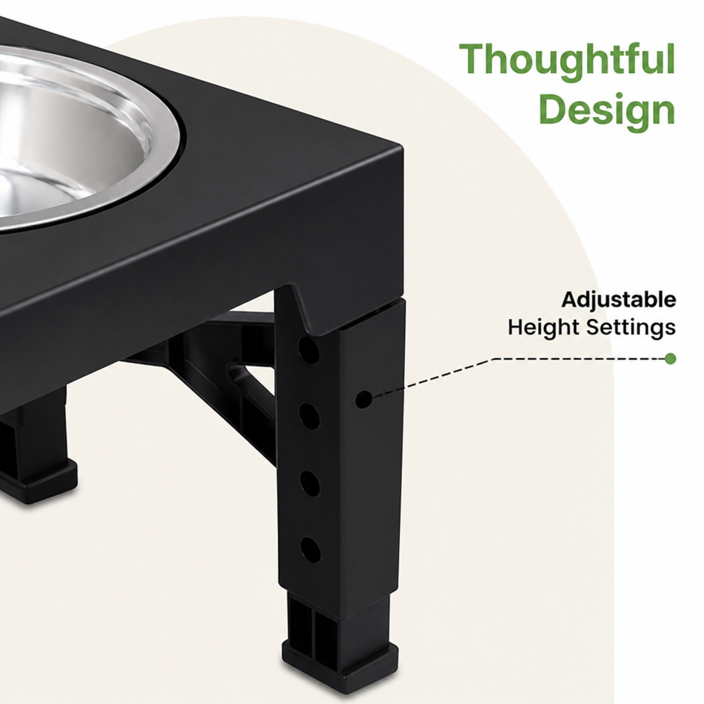 Ortekor Adjustable Elevated Double Stainless Steel Bowl Feeder