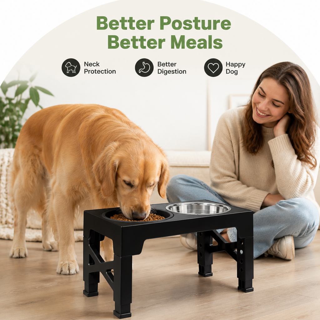 Ortekor Adjustable Height Dog Feeder (Double Stainless Bowls)