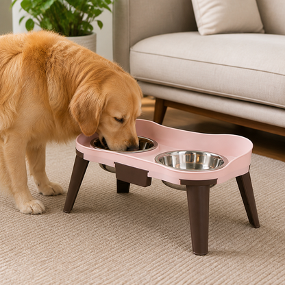 Ortekor Adjustable Height & Non-Slip Elevated Pet Feeder (Stainless Steel Bowls)