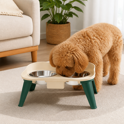 Ortekor Adjustable Height & Non-Slip Elevated Pet Feeder (Stainless Steel Bowls)