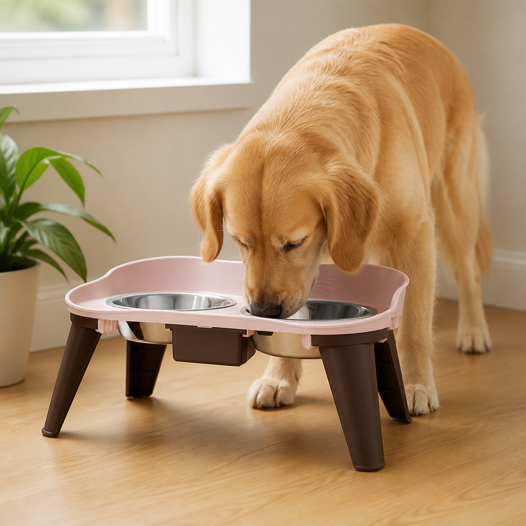 Ortekor Adjustable Height & Non-Slip Elevated Pet Feeder (Stainless Steel Bowls)