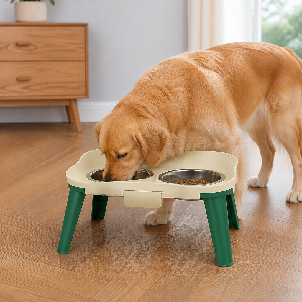 Ortekor Adjustable Height & Non-Slip Elevated Pet Feeder (Stainless Steel Bowls)