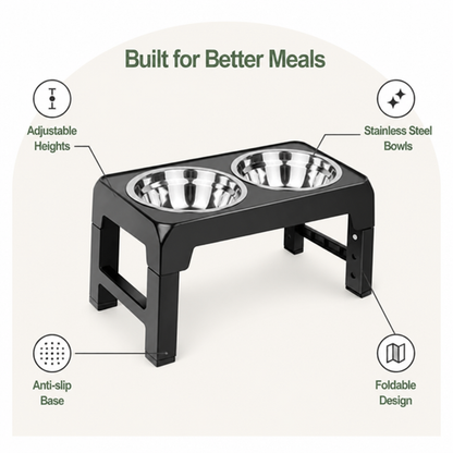 Ortekor Adjustable Height Stainless Steel Elevated Dog Feeder (Foldable)
