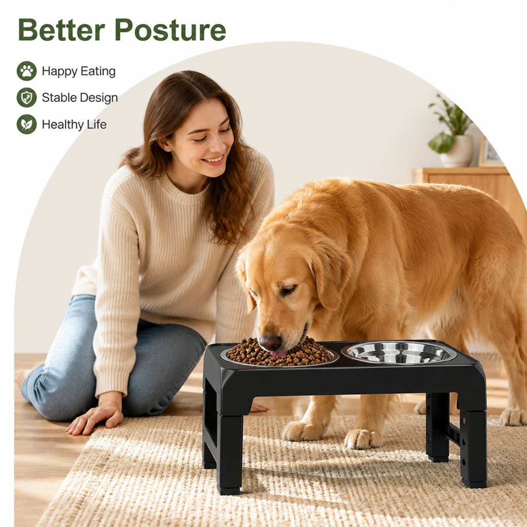 Ortekor Adjustable Height Stainless Steel Elevated Dog Feeder (Foldable)