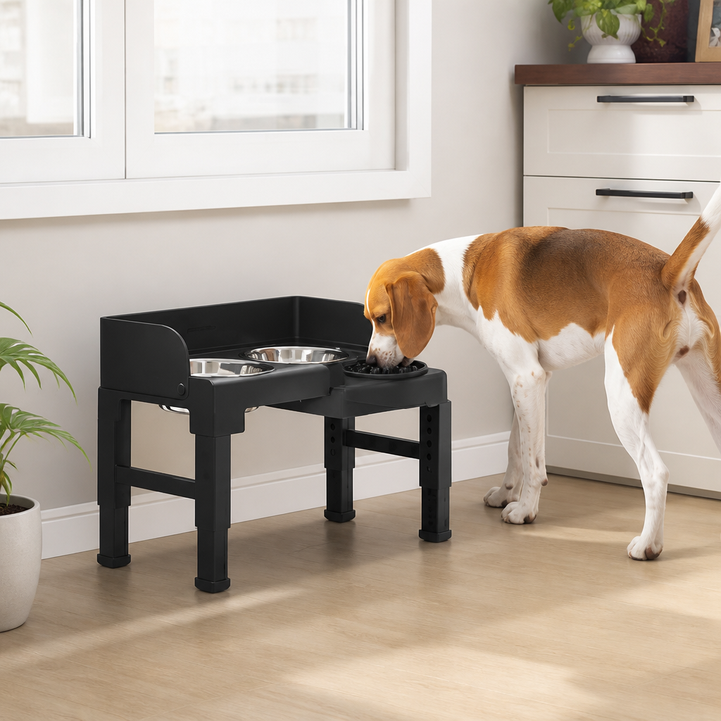 Ortekor Adjustable & Tilting Raised Dog Feeder (Stainless Steel Bowls)