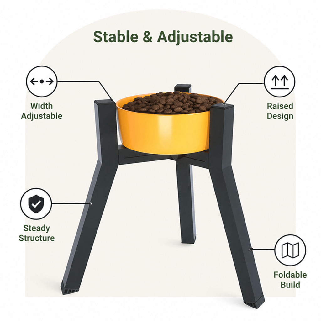 Ortekor Adjustable Width & Foldable Elevated Dog Bowl Stand