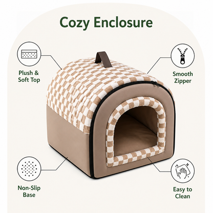 Ortekor All-Season Plush Enclosed Cat Bed (Removable & Washable Cover)
