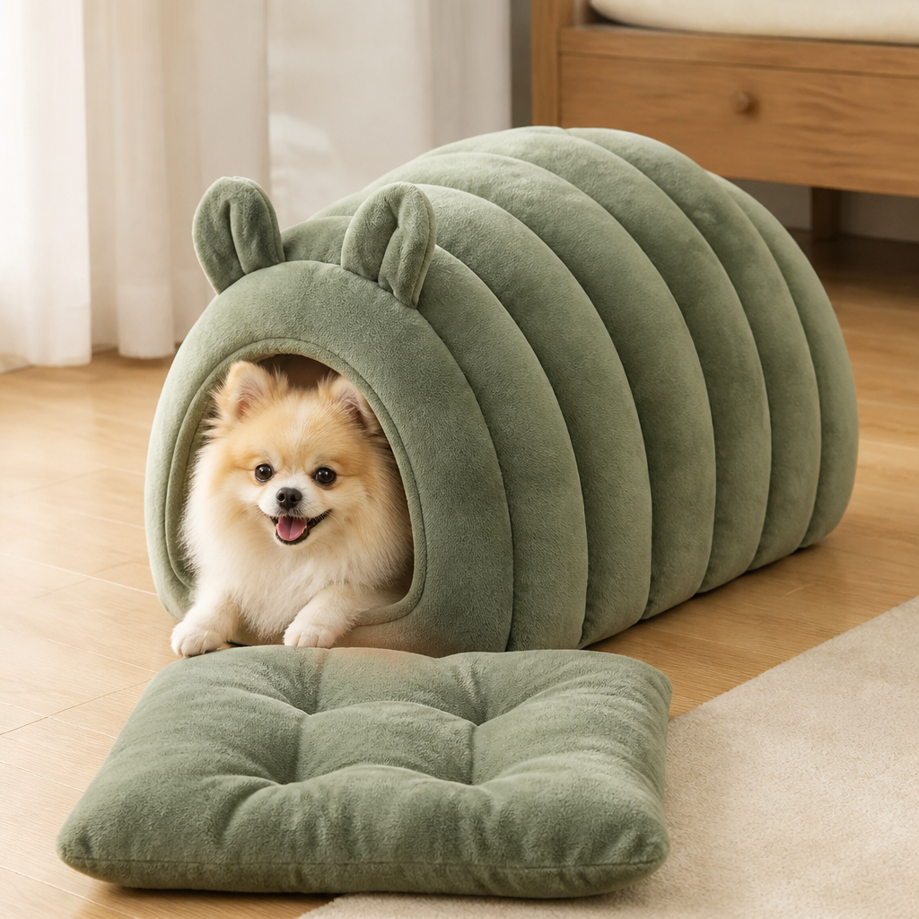 Ortekor Arctic Cashmere Half-Enclosed Cat Bed (Removable Washable Cushion)