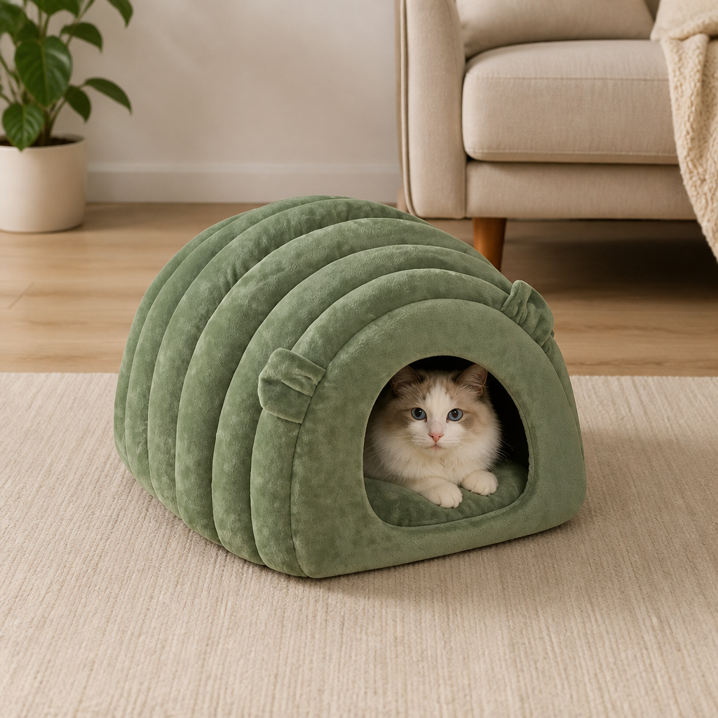 Ortekor Arctic Cashmere Half-Enclosed Cat Bed (Removable Washable Cushion)