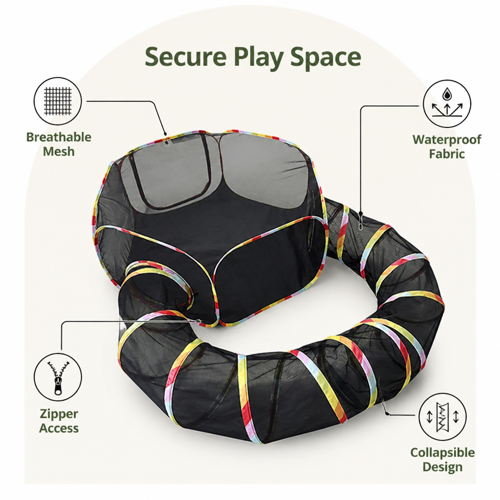 Ortekor Breathable Mesh & Waterproof Cat Playpen (Pop-Up Tent & Tunnel)