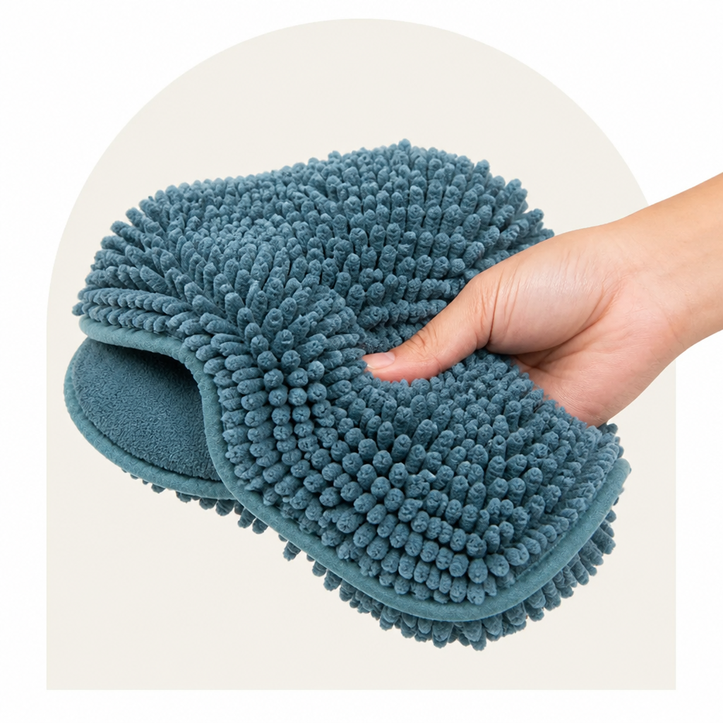 Ortekor Chenille Microfiber Quick-Drying Pet Bath Towel (Double Hand Pockets)