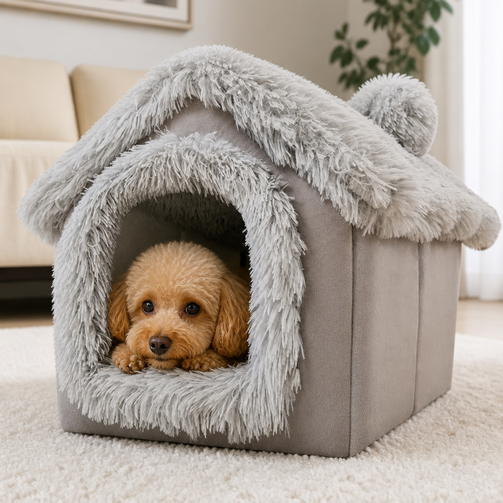 Ortekor Coral Velvet & Removable Cushion Plush Cave Dog Bed