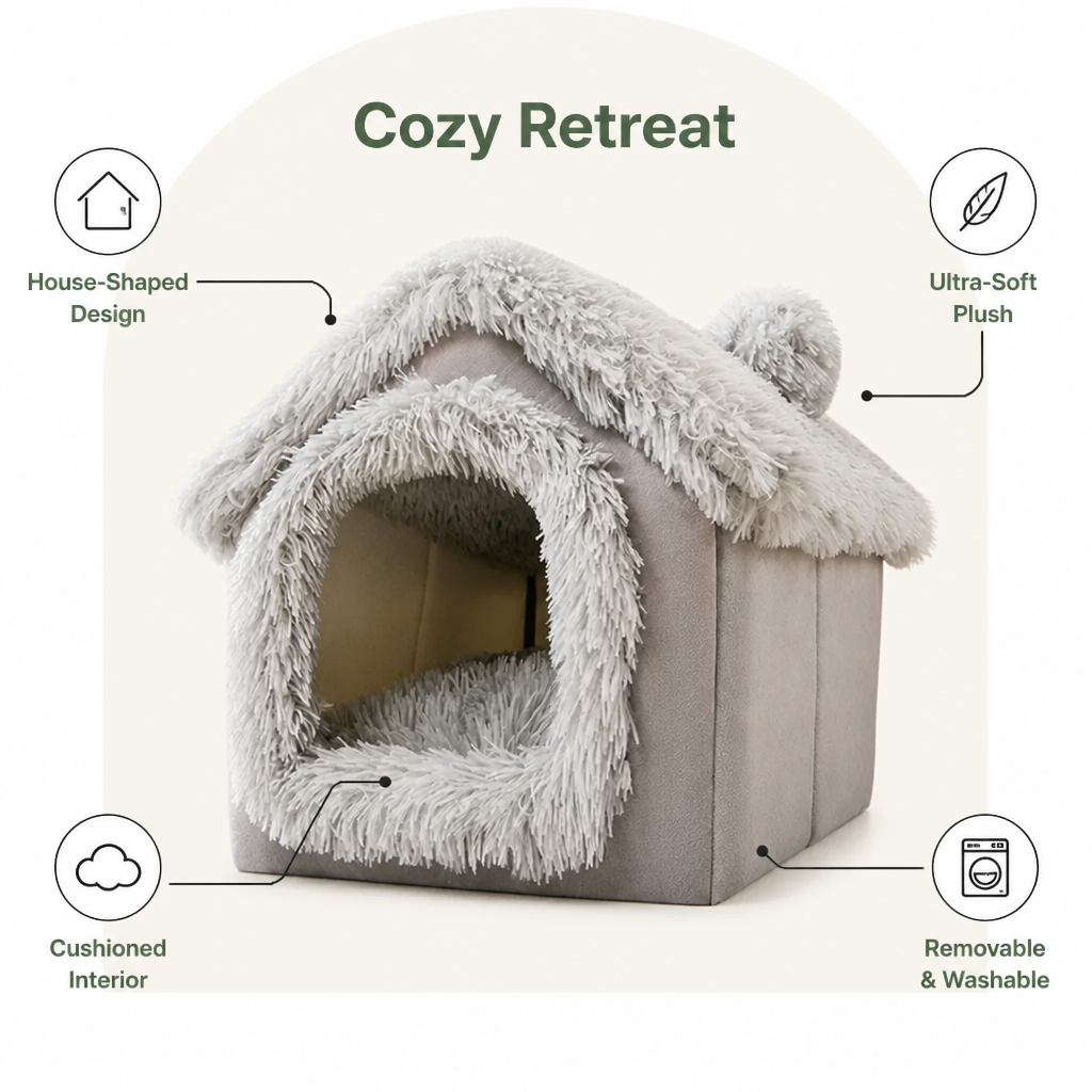 Ortekor Coral Velvet & Removable Cushion Plush Cave Dog Bed