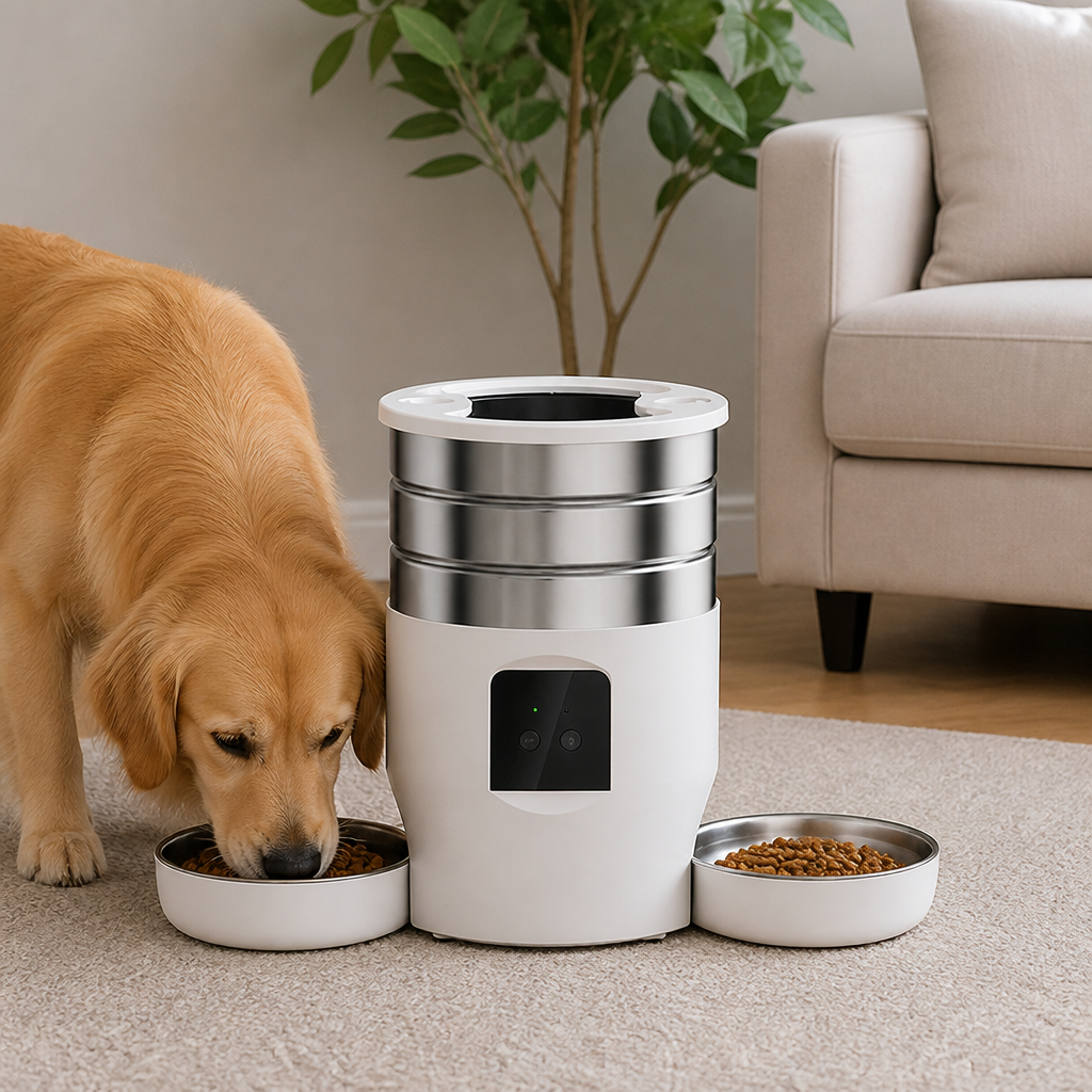 Ortekor Dual-Bowl WiFi & Button Pet Feeder