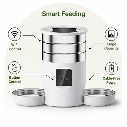 Ortekor Dual-Bowl WiFi & Button Pet Feeder