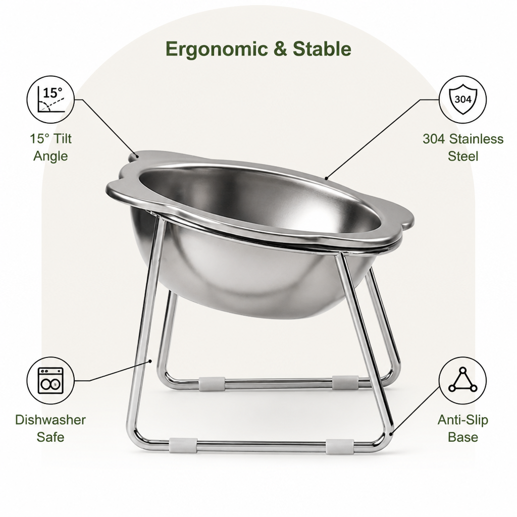 Ortekor Elevated 15° Tilt Stainless Steel Cat Bowl