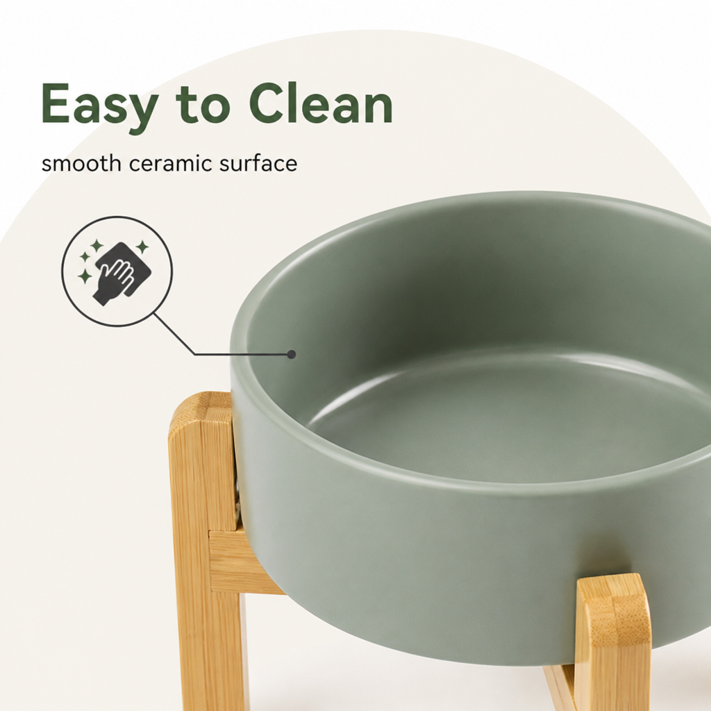 Ortekor Elevated Wooden Stand & Double Ceramic Dog Bowl