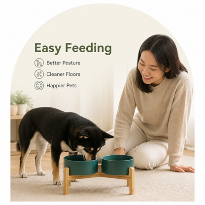 Ortekor Elevated Wooden Stand & Double Ceramic Dog Bowl