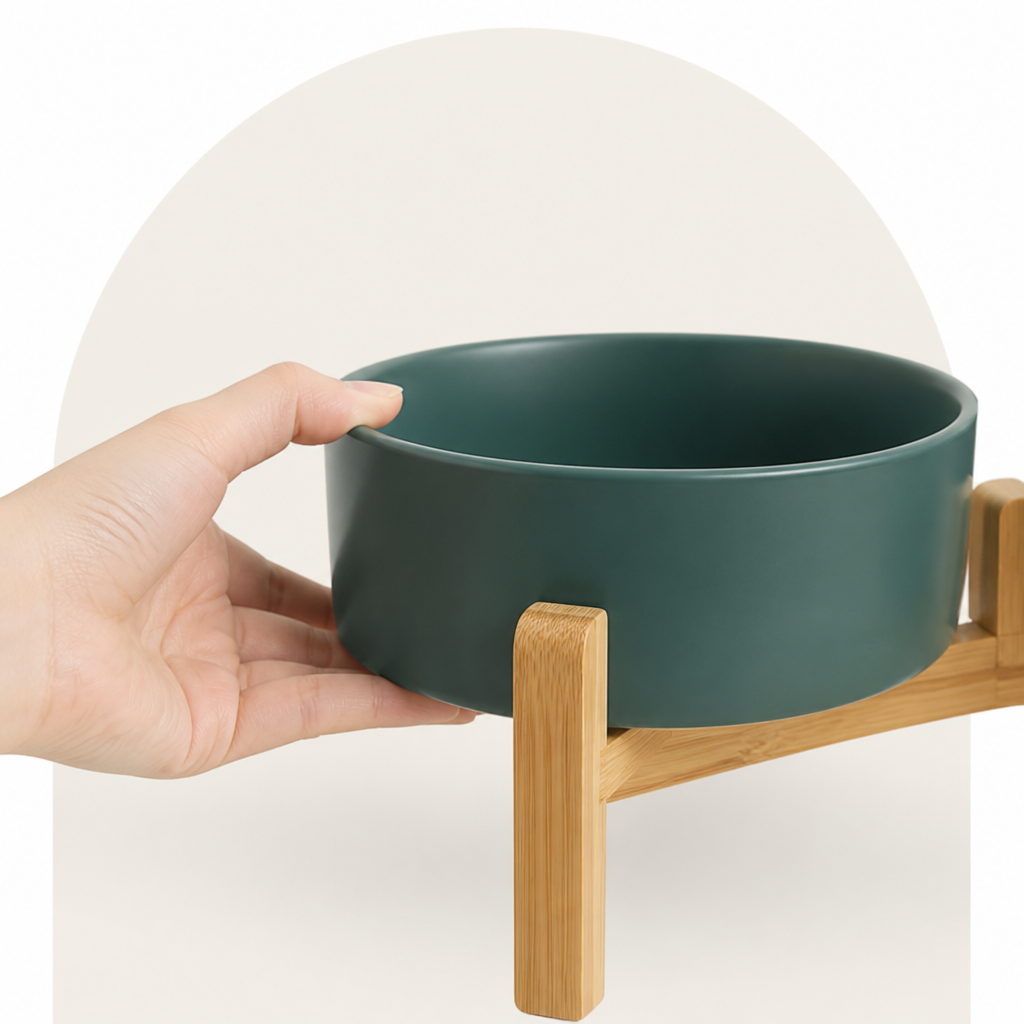 Ortekor Elevated Wooden Stand & Double Ceramic Dog Bowl