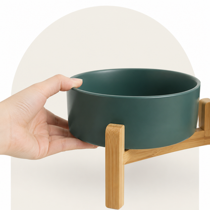 Ortekor Elevated Wooden Stand & Double Ceramic Dog Bowl