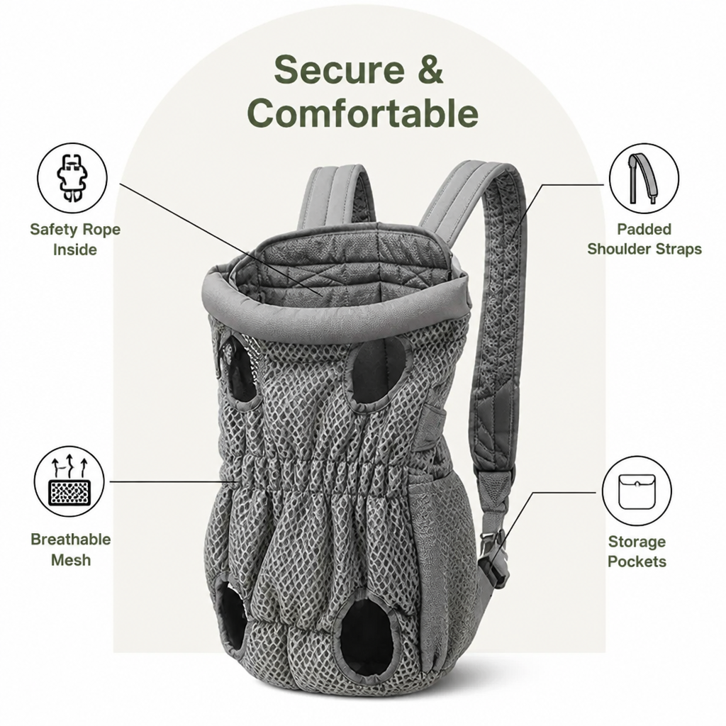 Ortekor Ergonomic Padded-Strap & Safety-Rope Dog Carrier Backpack