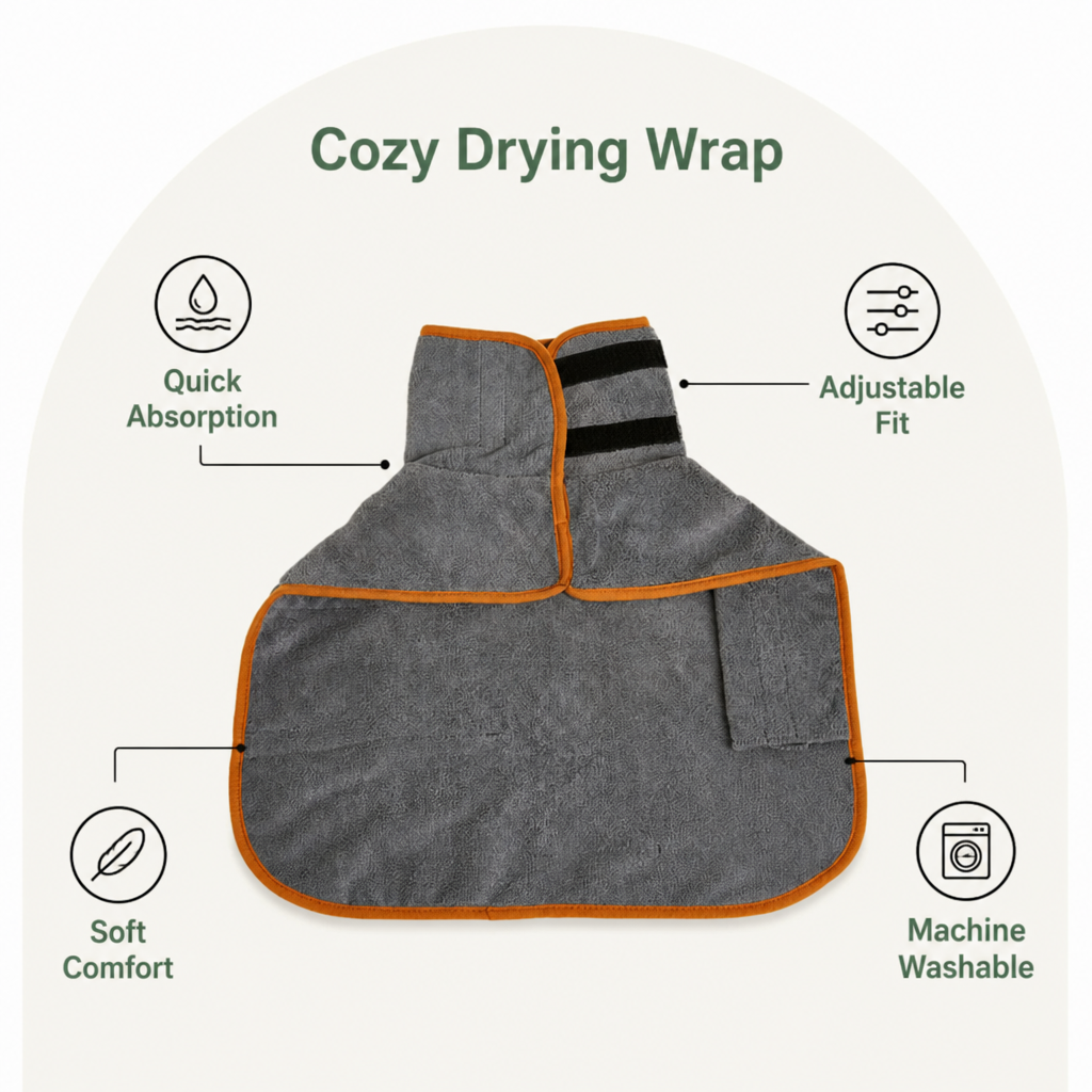 Ortekor Fast-Drying Microfiber & Adjustable Fit Dog Bathrobe
