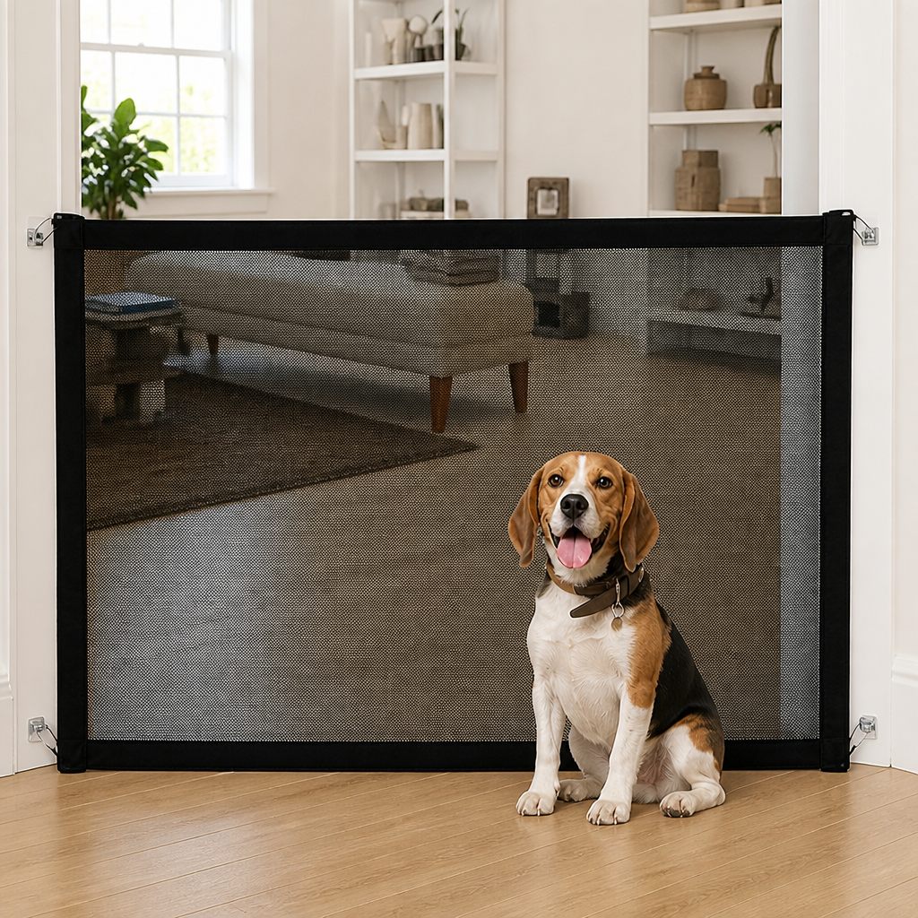 Ortekor Foldable Breathable Mesh Dog Gate (Includes 6 Hooks)