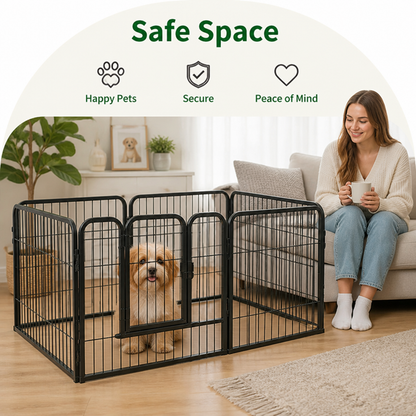 Ortekor Foldable Heavy-Duty Wood & Steel Pet Playpen