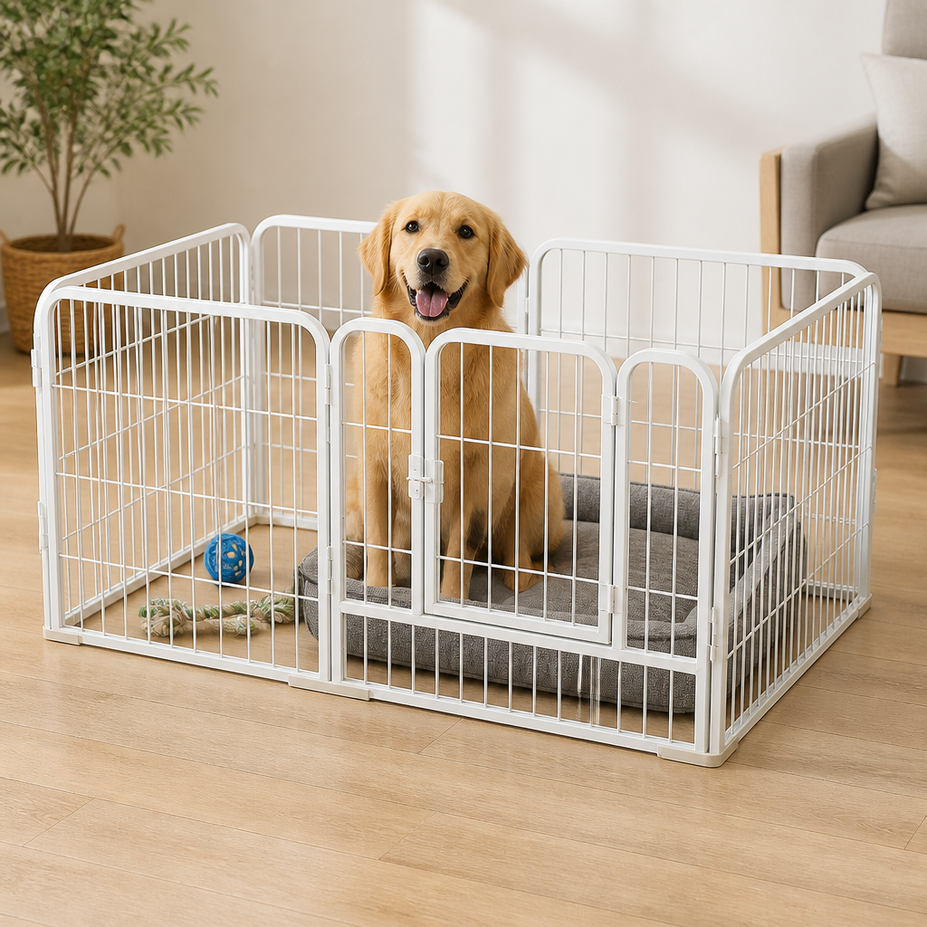 Ortekor Foldable Heavy-Duty Wood & Steel Pet Playpen
