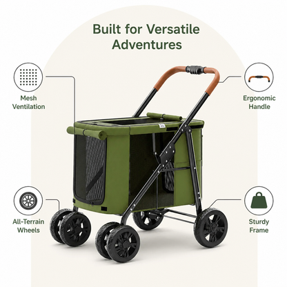 Ortekor Foldable Large-Capacity All-Terrain Wheels Dog Stroller
