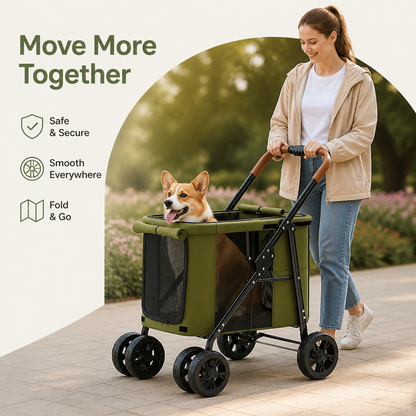 Ortekor Foldable Large-Capacity All-Terrain Wheels Dog Stroller