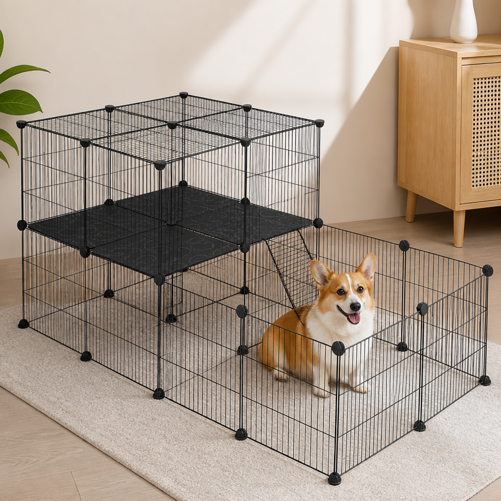 Ortekor Foldable & Modular Pet Playpen (With Door & Ladder)