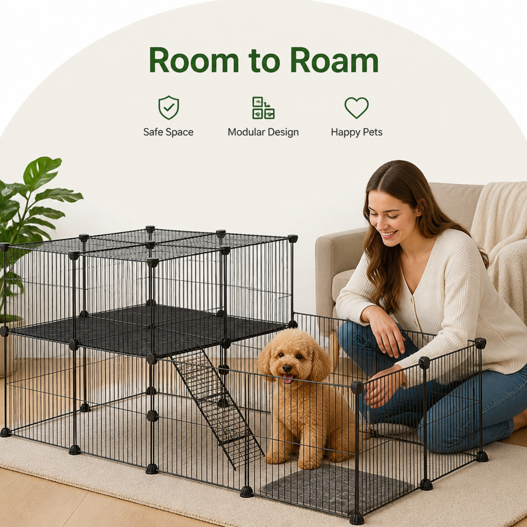 Ortekor Foldable & Modular Pet Playpen (With Door & Ladder)