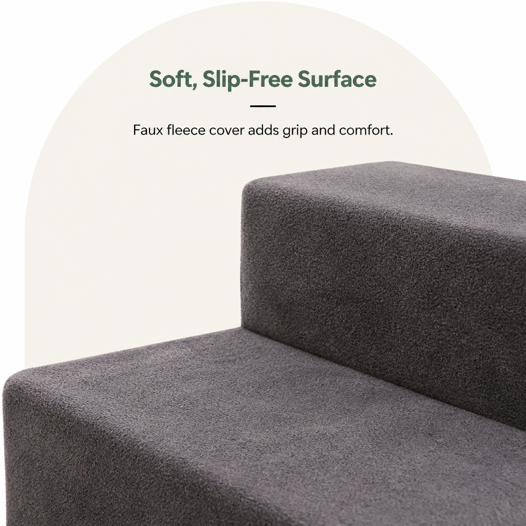 Ortekor Foldable Non-Slip Faux Fleece Pet Stairs (3-Step Removable Cover)