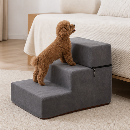 Ortekor Foldable Non-Slip Faux Fleece Pet Stairs (3-Step Removable Cover)