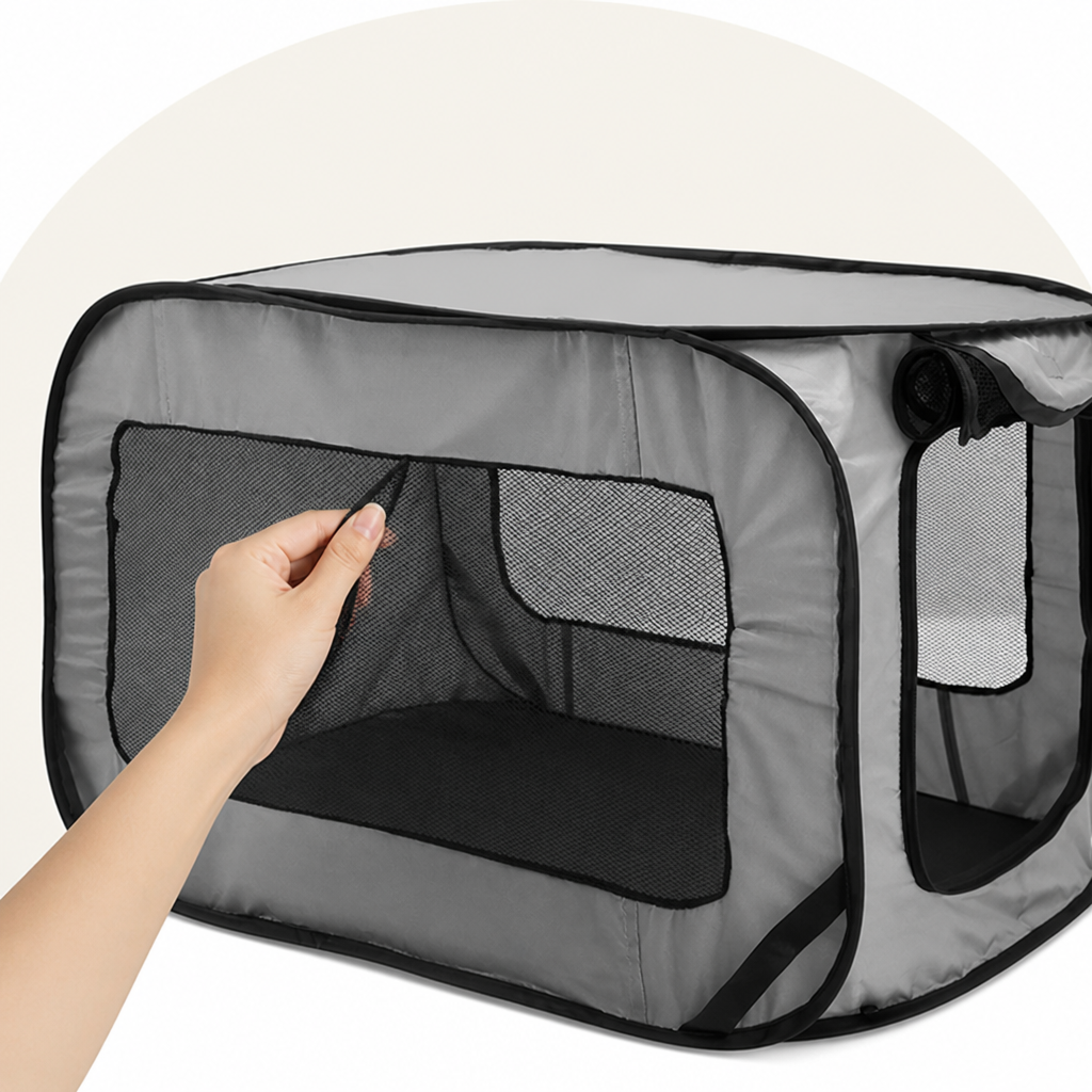 Ortekor Foldable Oxford & Mesh Travel Crate (Carry Bag Included)