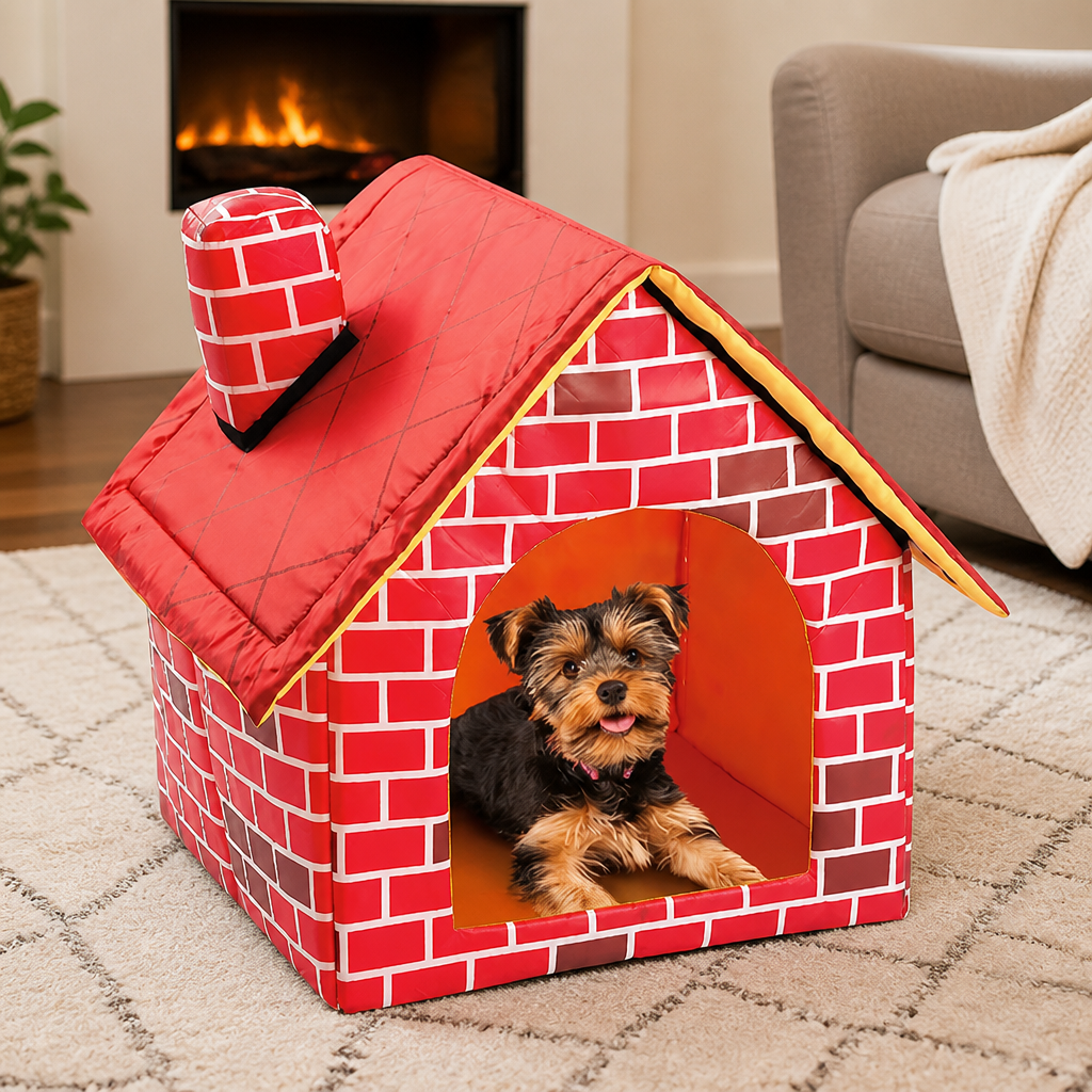 Ortekor Foldable Plush Brick Wall Pet House (Small)