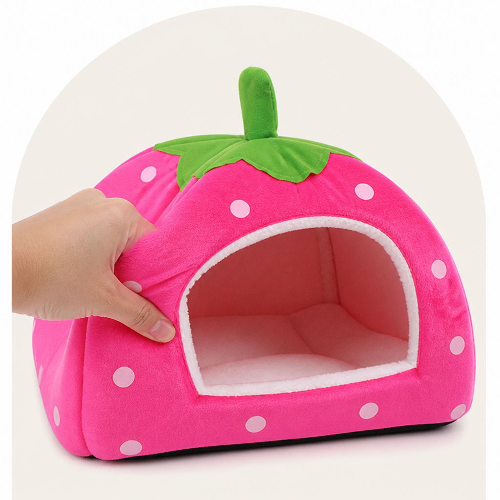 Ortekor Foldable Plush Pet Tent (Strawberry Shape)