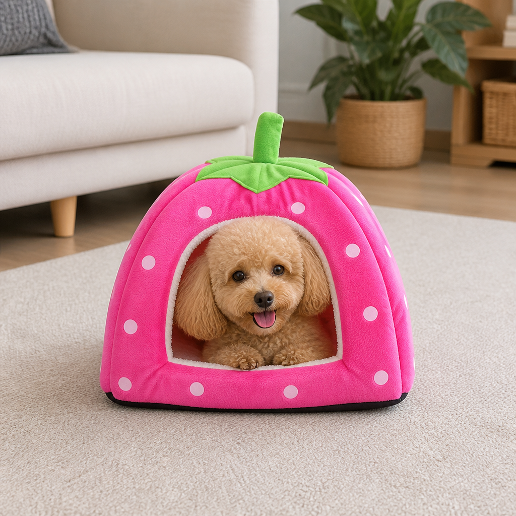 Ortekor Foldable Plush Pet Tent (Strawberry Shape)